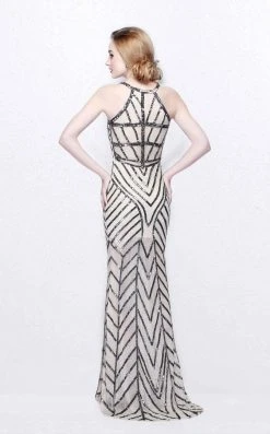 Primavera Couture - Bead Embellished Illusion Halter Neck Sheath Dress 1821