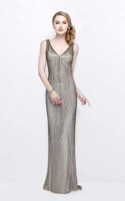 Formal Gowns Primavera Couture - Bead Embellished V-Neck Sheath Dress 1259 12 Formal Gowns Primavera Couture - Bead Embellished V-Neck Sheath Dress 1259