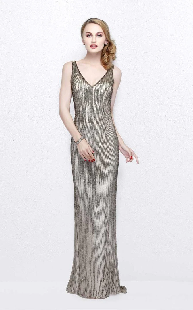 Formal Gowns Primavera Couture - Bead Embellished V-Neck Sheath Dress 1259 7 Formal Gowns Primavera Couture - Bead Embellished V-Neck Sheath Dress 1259