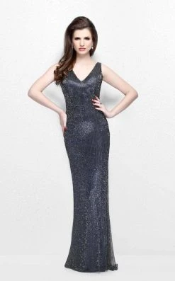 Formal Gowns Primavera Couture - Bead Embellished V-Neck Sheath Dress 1259 10 Formal Gowns Primavera Couture - Bead Embellished V-Neck Sheath Dress 1259