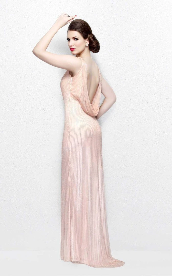 Formal Gowns Primavera Couture - Bead Embellished V-Neck Sheath Dress 1259 4 Formal Gowns Primavera Couture - Bead Embellished V-Neck Sheath Dress 1259