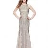 Primavera Couture Beaded Geo Patterned Sleeveless Sheath Gown 1271 - 1 Pc. Champagne In Size 4 Available