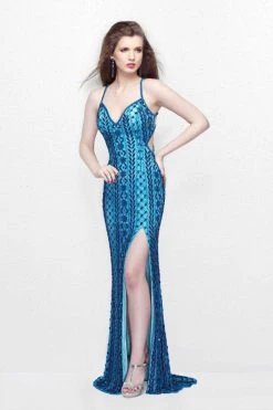 Primavera Couture - Beaded V-Neck Long Dress With Slit 1830 Formal Gowns 12 Primavera Couture - Beaded V-Neck Long Dress With Slit 1830 Formal Gowns