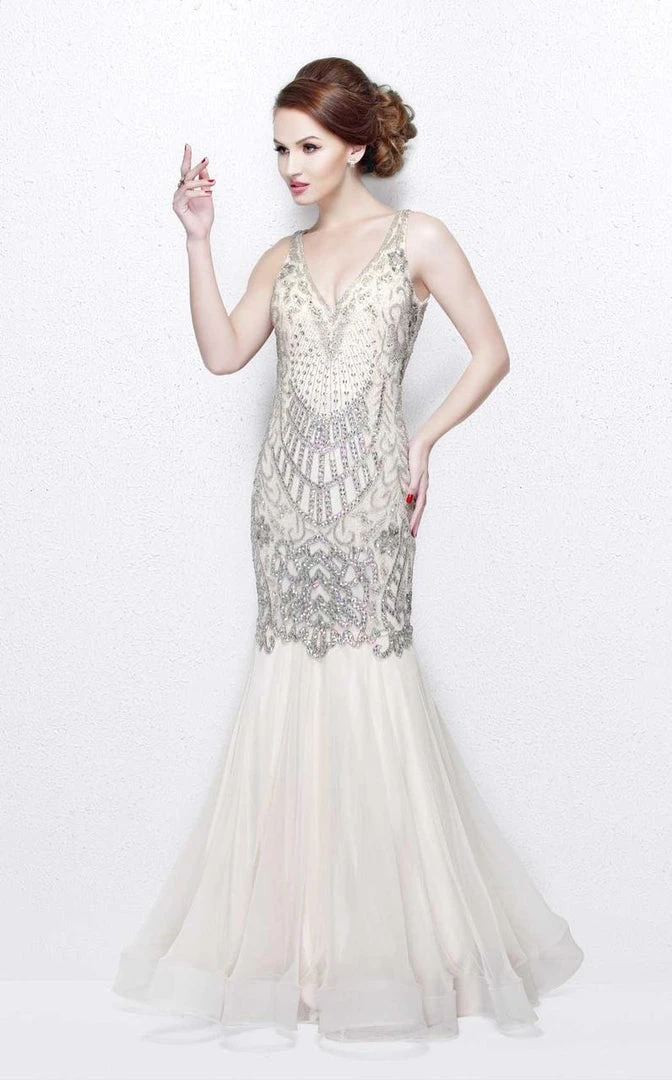 Primavera Couture - Charming Elaborate V-Neck Tulle Trumpet Gown 1748 Formal Gowns 7 Primavera Couture - Charming Elaborate V-Neck Tulle Trumpet Gown 1748 Formal Gowns