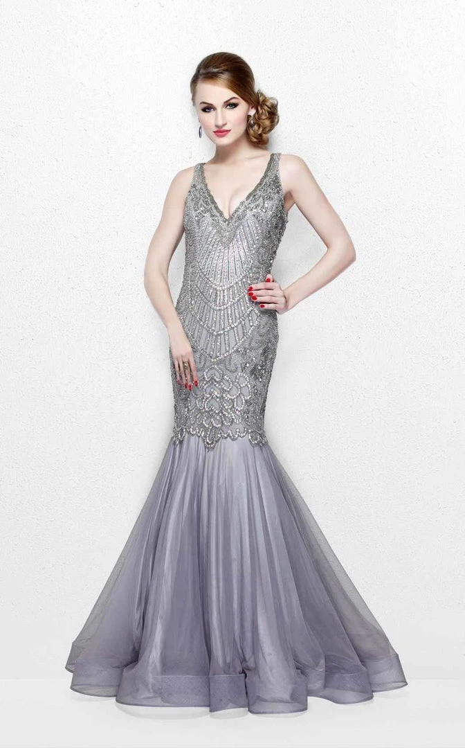 Primavera Couture - Charming Elaborate V-Neck Tulle Trumpet Gown 1748 Formal Gowns 5 Primavera Couture - Charming Elaborate V-Neck Tulle Trumpet Gown 1748 Formal Gowns