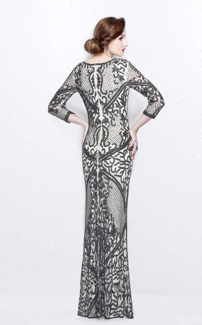 Primavera Couture - Florid Lattice Quarter Sleeve Bateau Sheath Gown 1759 4 Primavera Couture - Florid Lattice Quarter Sleeve Bateau Sheath Gown 1759