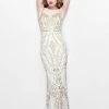 Primavera Couture - Gilded Sequins Bateau Illusion Sheath Gown 1742 Formal Gowns
