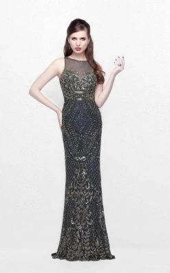 Primavera Couture - Gilded Sequins Bateau Illusion Sheath Gown 1742 Formal Gowns