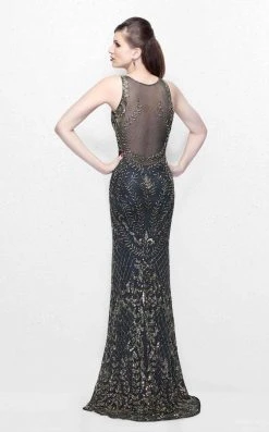 Primavera Couture - Gilded Sequins Bateau Illusion Sheath Gown 1742 Formal Gowns