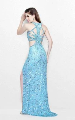 Primavera Couture - Glittering Two Piece Halter Long Gown With Slit 1866