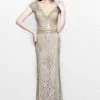 Formal Gowns Primavera Couture Illusion Bateau Short Sleeve Beaded Gown - 1 Pc Champagne In Size 22 Available