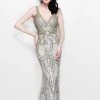 Primavera Couture - Jewel Embellished V-Neck Sheath Dress 1727 1 Primavera Couture - Jewel Embellished V-Neck Sheath Dress 1727