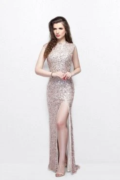 Primavera Couture - Jewel Sequined Long Dress With Slit 1765 Formal Gowns