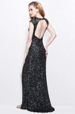 Primavera Couture - Jewel Sequined Long Dress With Slit 1765 Formal Gowns