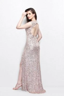 Primavera Couture - Jewel Sequined Long Dress With Slit 1765 Formal Gowns