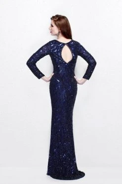 Formal Gowns Primavera Couture - Long Sleeves Sequined Gown 1743