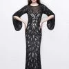 Primavera Couture - Sequined Bell Sleeves Contrast Illusion Sheath Gown 1717