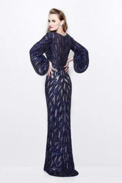 Primavera Couture - Sequined Bell Sleeves Contrast Illusion Sheath Gown 1717 9 Primavera Couture - Sequined Bell Sleeves Contrast Illusion Sheath Gown 1717