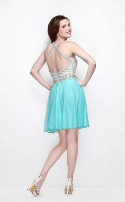Primavera Couture - Sequined Halter Neck Short A-line Dress 1625 Cocktail Dresses