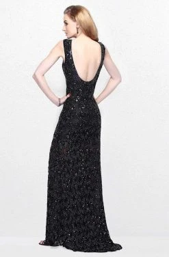 Primavera Couture - Sequined Sleeveless Long Dress With Slit 1886
