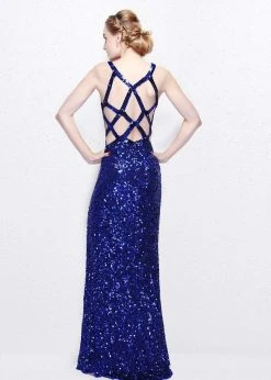 Primavera Couture - Sequined V-Neck Multi-Strap Sheath Gown 1761