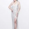 Primavera Couture - Shimmering Sequined V-Neck Sheath Gown With Slit 1817 Formal Gowns