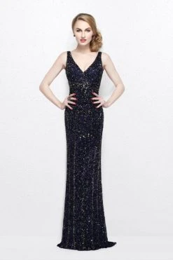 Formal Gowns Primavera Couture - Sleeveless V-Neck Beaded Long Dress 1734