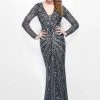 Primavera Couture - Spectacular Plunging V-Neck Long Sleeve Sheath Gown 1755
