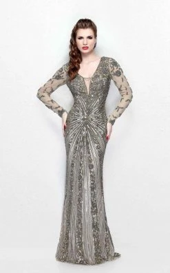 Primavera Couture - Spectacular Plunging V-Neck Long Sleeve Sheath Gown 1755 8 Primavera Couture - Spectacular Plunging V-Neck Long Sleeve Sheath Gown 1755
