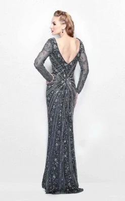Primavera Couture - Spectacular Plunging V-Neck Long Sleeve Sheath Gown 1755 7 Primavera Couture - Spectacular Plunging V-Neck Long Sleeve Sheath Gown 1755