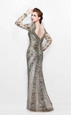 Primavera Couture - Spectacular Plunging V-Neck Long Sleeve Sheath Gown 1755 9 Primavera Couture - Spectacular Plunging V-Neck Long Sleeve Sheath Gown 1755