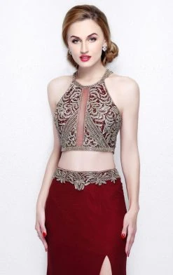 Primavera Couture - Two Piece Halter Long Dress With Slit 1863