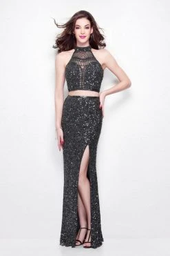 Formal Gowns Primavera Couture - Two-Piece Sequined High Neck Sheath Gown 1546 10 Formal Gowns Primavera Couture - Two-Piece Sequined High Neck Sheath Gown 1546