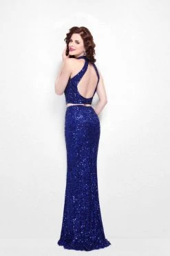 Formal Gowns Primavera Couture - Two-Piece Sequined High Neck Sheath Gown 1546 9 Formal Gowns Primavera Couture - Two-Piece Sequined High Neck Sheath Gown 1546