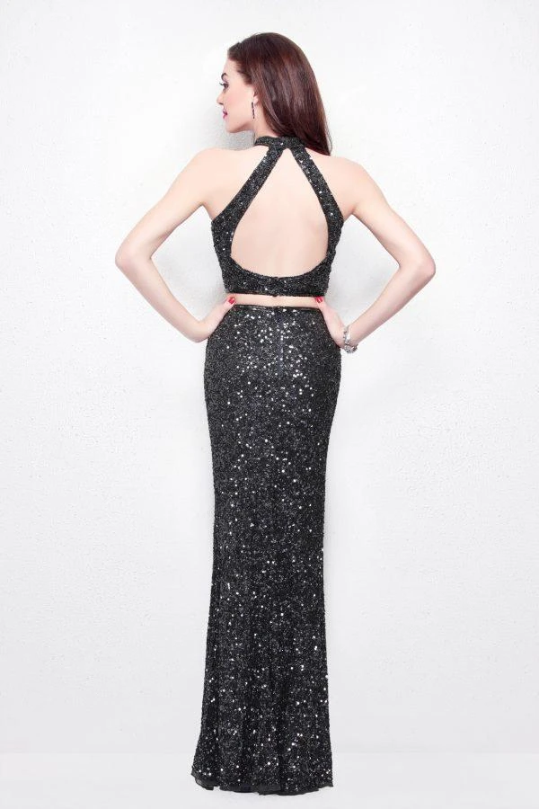 Formal Gowns Primavera Couture - Two-Piece Sequined High Neck Sheath Gown 1546 6 Formal Gowns Primavera Couture - Two-Piece Sequined High Neck Sheath Gown 1546