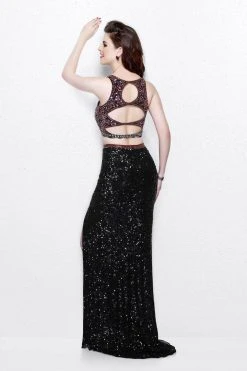Primavera Couture - Two-Piece Sequined Jewel Sheath Gown With Side Slit 1802 Formal Gowns