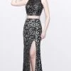 Primavera Couture - Two Piece Sequined Long Dress With Slit 1855 2 Primavera Couture - Two Piece Sequined Long Dress With Slit 1855