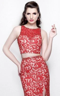 Primavera Couture - Two Piece Sequined Long Dress With Slit 1855 13 Primavera Couture - Two Piece Sequined Long Dress With Slit 1855