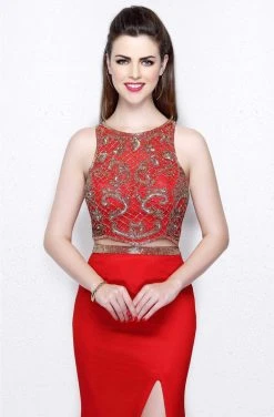 Primavera Couture - Two Piece Sleeveless Long Gown With Slit 1846 Formal Gowns