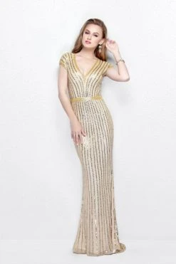 Primavera Couture - V-Neck Sequined Evening Gown 1709