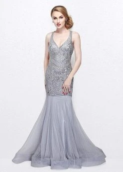 Primavera Couture - V-Neck Sequined Mermaid Gown 1806 Formal Gowns