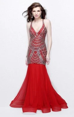 Primavera Couture - V-Neck Sequined Mermaid Gown 1806 Formal Gowns