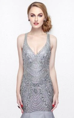 Primavera Couture - V-Neck Sequined Mermaid Gown 1806 Formal Gowns