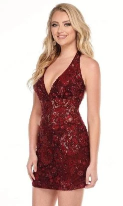 Rachel Allan - 40047 Embroidered Halter Neck Short Dress - 1 Pc Burgundy In Size 4 Available