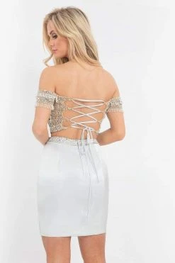 Cocktail Dresses Rachel Allan - 4595 Beaded Two Piece Off-Shoulder Fitted Dress 9 Cocktail Dresses Rachel Allan - 4595 Beaded Two Piece Off-Shoulder Fitted Dress