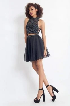 Cocktail Dresses Rachel Allan - 4656 Beaded Two Piece High Neck Chiffon A-line Dress