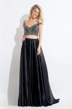 Rachel Allan - 6020 Beaded V-neck A-line Dress