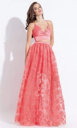 Rachel Allan - 6055 Lace V-neck A-line Dress