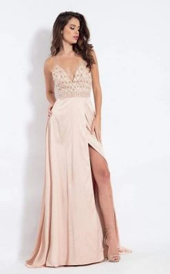 Rachel Allan - 6088 Floral Deep V-neck A-line Dress 5 Rachel Allan - 6088 Floral Deep V-neck A-line Dress