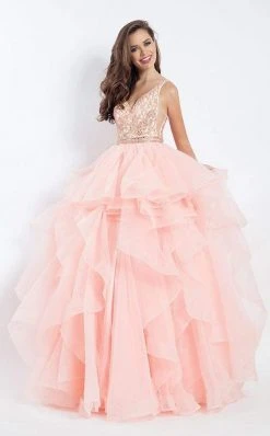 Formal Gowns Rachel Allan - 6101 Beaded V-neck Ruffled Tulle Ballgown